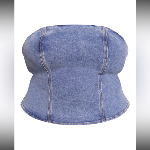 🆕🤍Blue Vintage LightWash Jean Waistband Denim Corset - Picture 3 of 5